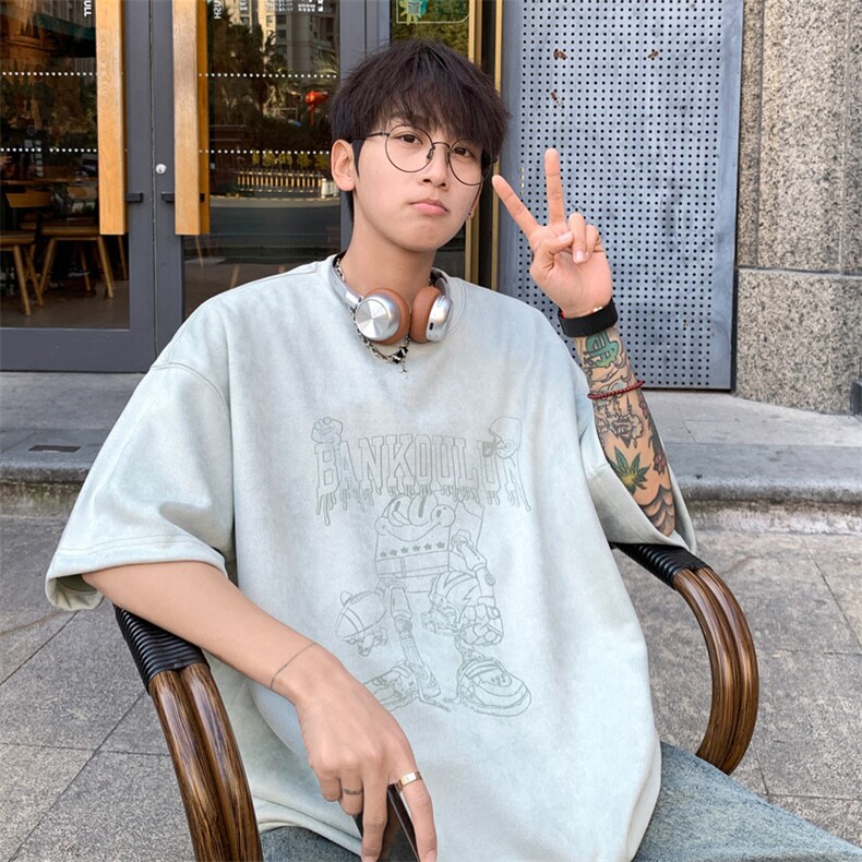 ！2025夏季新款男士烧花麂皮绒短袖T恤半袖TL2407特P26控48图片