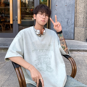 ！2025夏季新款男士烧花麂皮绒短袖T恤半袖TL2407特P26控48图片