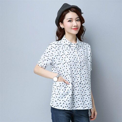 圆点纯棉新款韩版风格宽松休闲女上衣931款-，女装大码女装，秋牧寒烟