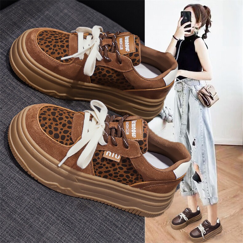 厚底2024新款真皮增高运动休闲豹纹板鞋一脚蹬女鞋潮，女鞋休闲鞋，电商A223