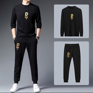 春秋款男中年人运动套装秋季印花休闲爸爸装圆领卫衣中老年运动服,男装休闲套装,电商B212（原钱塘6029）