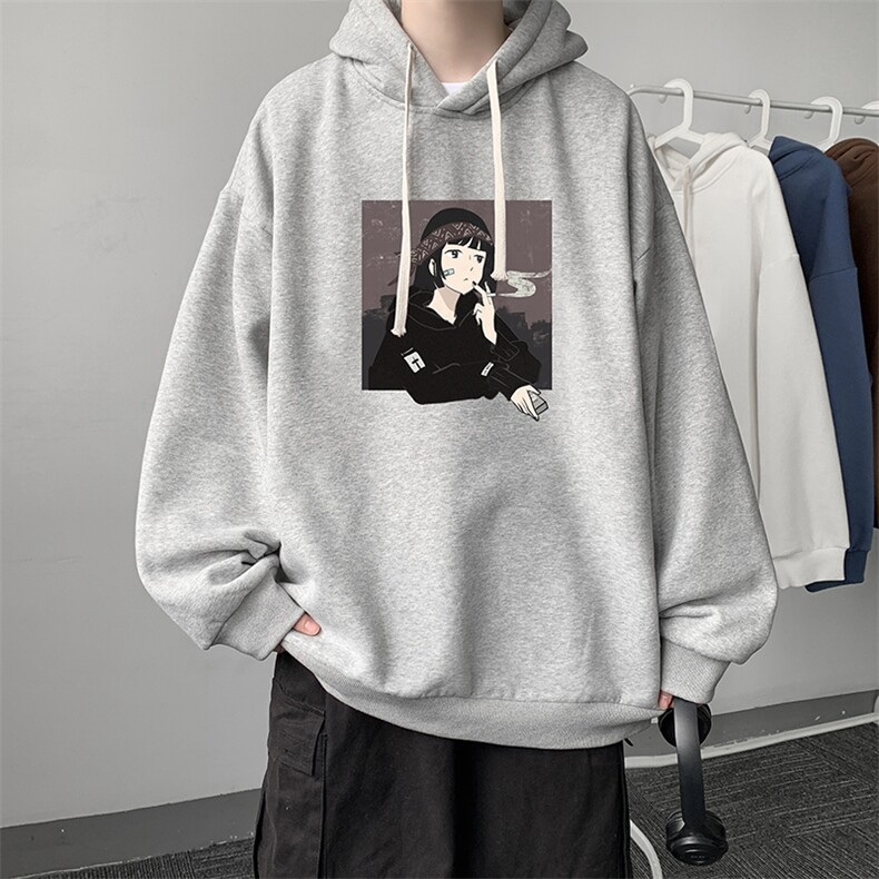 WY2122-P35纯棉连帽卫衣男大码运动帽衫宽松薄外套男,男装卫衣,电商A040