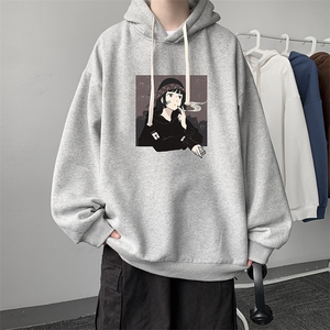WY2122-P35 纯棉连帽卫衣男大码运动帽衫宽松薄外套男图片