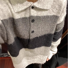 秋冬季原宿风复古撞色条纹设计感针织衫男POLO领休闲毛衣M2385，男装针织衫/毛衣，星座1116A（原606A-3）