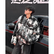 棒球领潮青少年标准扎染羊羔毛夹棉拼色毛绒外套秋季JK2464，男装夹克，星座1116A-1（原606A）