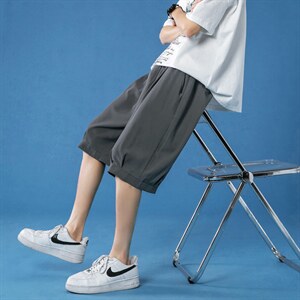 K162 P23 蓝底 冰丝加大码五分裤夏装凉爽学生青年休闲裤纯色潮流图片