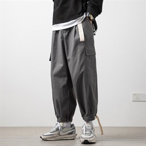 2023春新款大码多口袋宽松休闲boy木地板日系九分束脚裤K2832-P35，男装休闲裤，电商A082