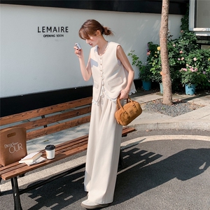 高级感马甲阔腿裤两件套女2025夏季新款韩版显瘦洋气减龄时尚套装图片