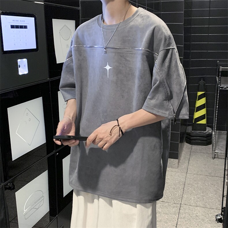 美式复古麂皮绒短袖t恤男夏季ins潮流五分半袖体恤潮牌T05570-P38,男装T恤,星座308B-1