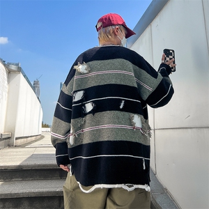 男士条纹休闲圆领保暖毛衣港风潮流青少年上衣MY0156-P40图片