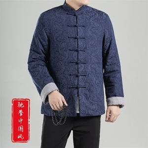 冬季现货风男装棉衣唐装加厚保暖复古大码提花外套8686-P150图片