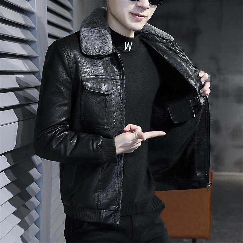 冬加绒加厚男士休闲翻领修身潮流皮衣外套上衣PY1835-P115,男装皮衣,星座310B-3