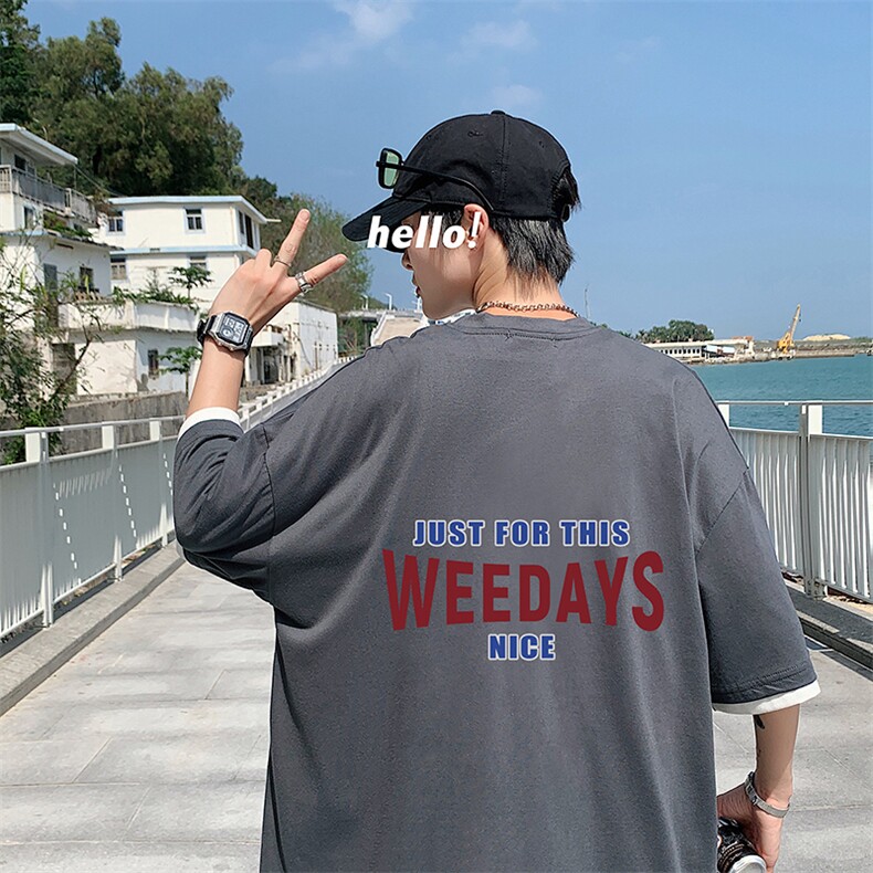 JT55113-P25假两件短袖t恤男大码胖子半袖体恤半截袖港风,男装T恤,电商A040