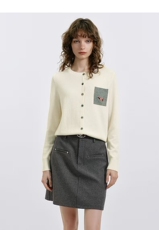 2025年秋季新款百搭12针刺绣开衫，女装针织衫/毛衣，米咔羊绒