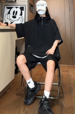 量大优供视频泡泡纱夏款连帽套装短袖短裤男XH74TZ-特P60，男装牛仔裤，电商B367