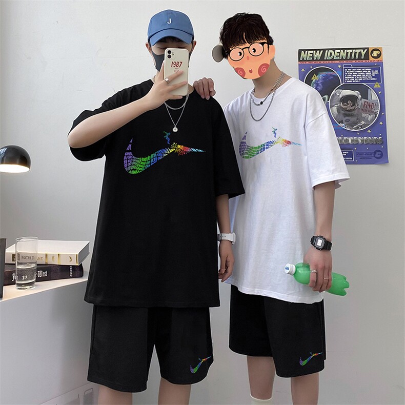 潮牌短裤短袖t恤男休闲运动套装2023夏季港风帅气A161-2-TZ04-P50,男装休闲套装,电商A161-2