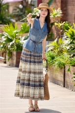 2026年夏季薄款牛仔马甲印花半裙套装女两件套，女装套装/套裙，奕薇雅