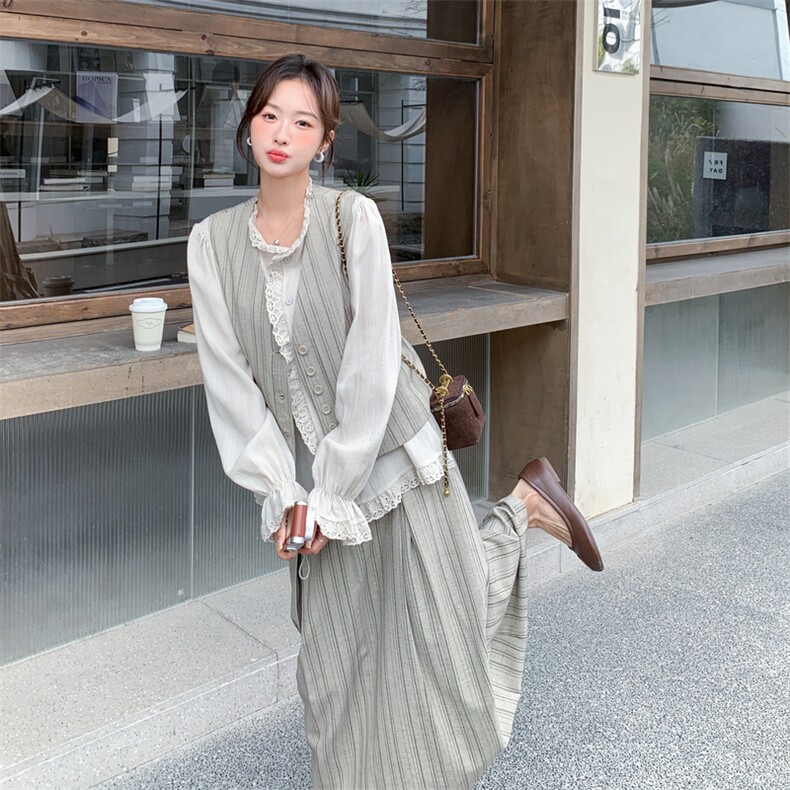 宫廷三件套马甲十衬衣十裙子三件套套裙2C267-118-P205-K295,女装套装/套裙,茵姿媚