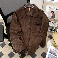 美式竹节纹衬衫男长袖春季2026新款宽松潮牌衬衣外套W6559-P70，男装衬衫，星座412-2