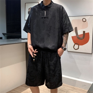 量大优 供视频 新风 龙凤提花冰丝短袖短裤套装男 TZ2406-特P60图片