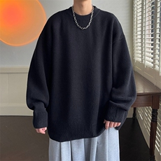 纯色圆领毛衣男女简约宽松秋冬新款加厚oversize潮流打底针织毛衫，男装T恤，星座506A