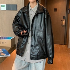 韩版潮流帅气宽松皮衣男机车服飞行员皮夹克JW27P70，男装夹克，星座1116-2