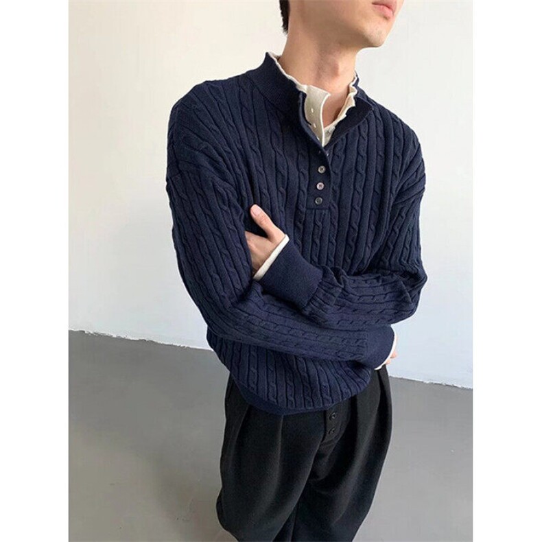 宽松型冬季中性麻花针织假两件羊毛毛衣休闲V领长袖套头M389,男装针织衫/毛衣,星座1116A（原606A-3）