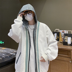 假两件外套男秋冬季潮流格子拼接夹克华夫格休闲衣服JK07356-P58，男装夹克，星座308B-1