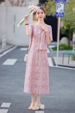 小香风套装裙女2025夏季新款高级感时尚气质名媛蕾丝半身裙两件套，女装套装/套裙，雅静靓衣