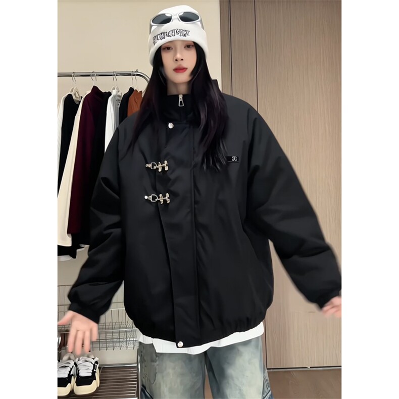 新中式棉衣外套男冬季加厚设计感金属扣立领棉服潮牌痞帅情侣上衣，男装棉衣，电商A028