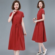 2021夏季新款简约休闲舒适气质棉麻连衣裙，女装连衣裙，依恋蒂丝