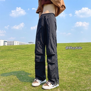 褶皱冰丝裤子男夏季薄款拉链速干伞兵工装裤23XK66393特批25图片