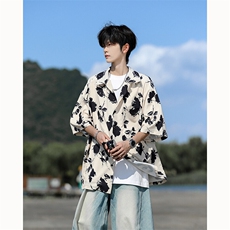 水墨花卉短袖花衬衫冰丝度假痞帅衬衣高级感夏威夷外套DC5015/P35，男装衬衫，电商B238