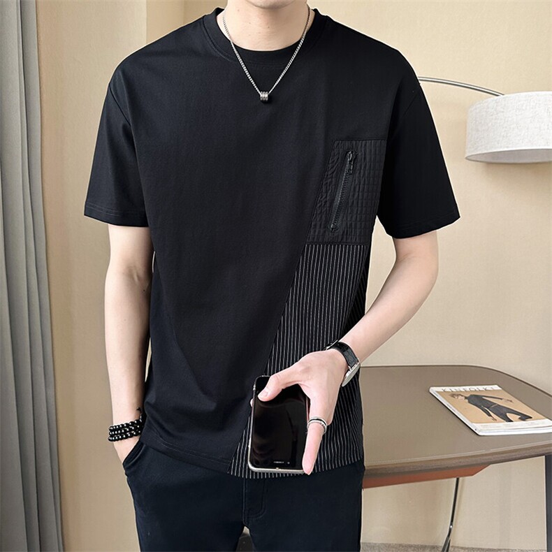 2025新款夏季短袖T恤男潮牌圆领拉链设计感半袖A313-68241-P50,男装T恤,电商A313
