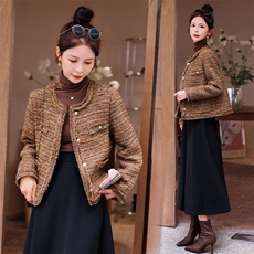 【bao款现货】2024新款春季加厚粗花呢小香南瓜色外套含30毛，女装毛呢外套，雅静靓衣