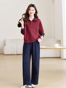 减龄穿搭一整套休闲运动套装女秋宽松卫衣阔腿裤两件套图片