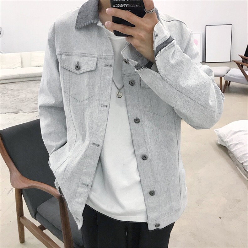 703-J 秋季弹力牛仔拼接毛边夹克外套休闲图片