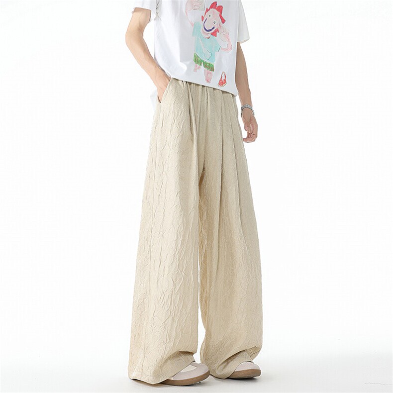 8XL-M高级感冰丝裤男诧寂风定制手工乱褶宽松阔腿拖地裤男K9152,男装休闲裤,电商D206-1