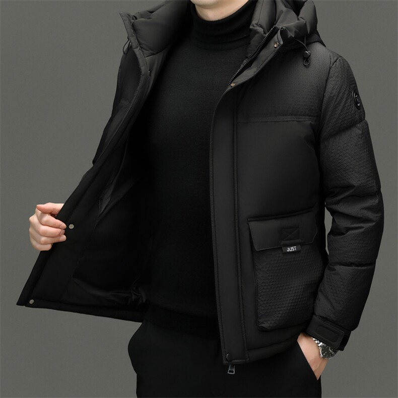 冬季白鸭绒连帽羽绒服休闲男士短款高品质时尚户外保暖防寒男外套,男装羽绒服,钱塘6003（原4033）