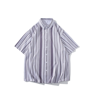 花衬衫男短袖夏季条纹休闲上衣服外套翻领大码衬衣A012/863P35图片