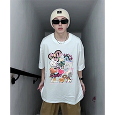 抖音得物供货210克现货宽松纯棉美式潮牌印花落肩袖纯棉T恤AT2143，男装T恤，电商A443