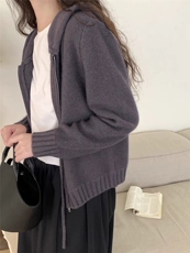 时尚百搭正反针仿羊毛拉链帽衫显瘦保暖女士针织衫，女装针织衫/毛衣，雪真羊绒