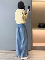 潮流时尚百搭套装女春季款时髦显瘦圆领印花长袖卫衣牛仔裤两件套，女装套装/套裙，江南