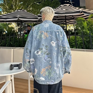 纯色常规款春秋冬花卉牛仔夹克男女散口袖中性情侣牛仔布2178/P78图片