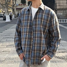 （跨境电商）四季款格子衬衫潮流宽松格纹衬衣，男装衬衫，星座1107-1