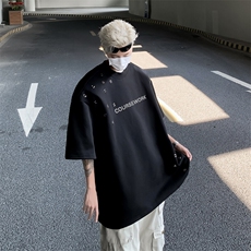 2025夏装美式复古纯色短袖t恤小众金属设计感上衣A025-DT01-P38，男装T恤，电商A025