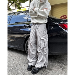 BK9118-P53 夏季新款2024美式伞兵抽绳速干褶皱设计感薄款工装裤图片