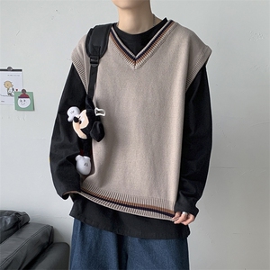 秋装 港风复古学院风马甲毛衣情侣中性风背心针织衫v领潮 W09/P55图片