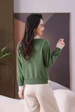 POLO领撞色假两件开衫，女装针织衫/毛衣，绒默