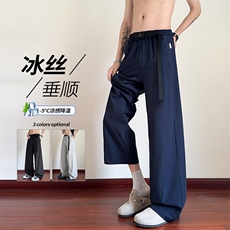 特批P28无差价夏季复古美式纯色腰带凉感宽松冰丝休闲裤男K5920B，男装休闲裤，电商A001-1
